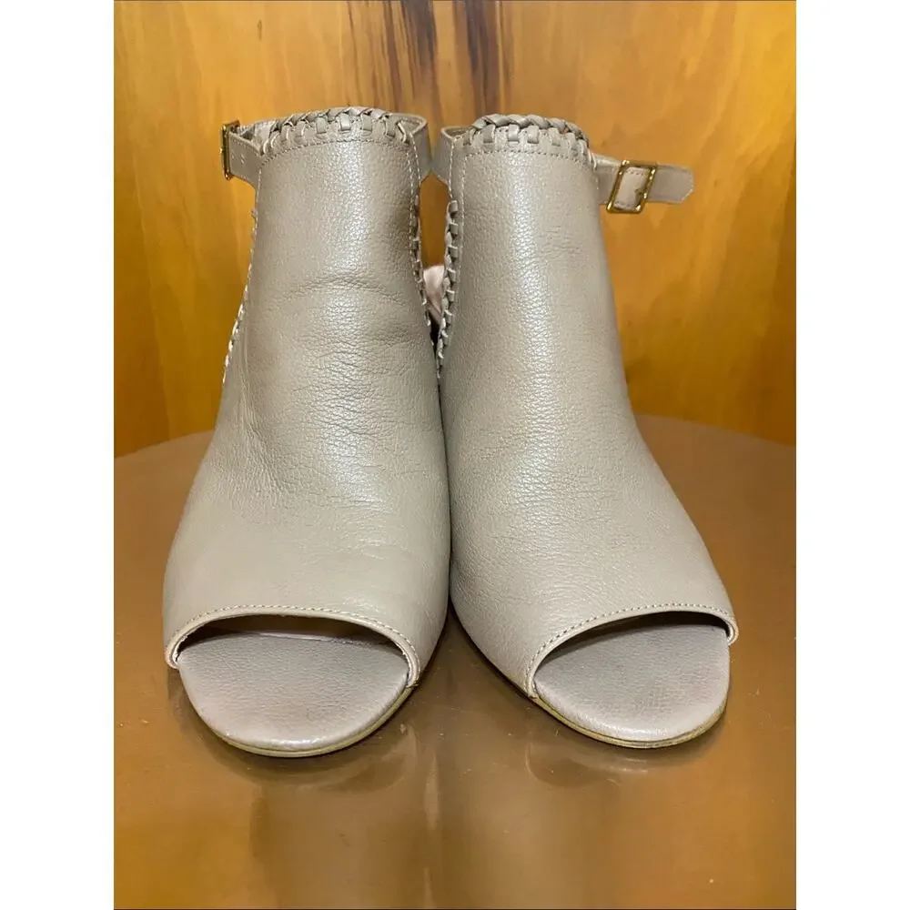 kate spade Cream Leather Peep-Toe Slingback 4” Heel Stacked Wood Block Gold